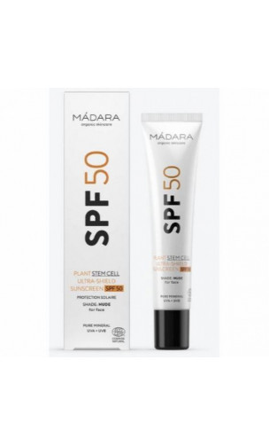 Protector Solar Natural SPF50 con Células Madre Vegetales - Ultra-Shield - MÁDARA - 40 ml.