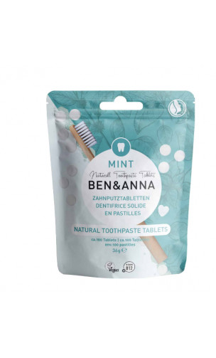 Pastilles de Dentifrice naturel à la Menthe sans Fluor - Ben & Anna - 36 g.