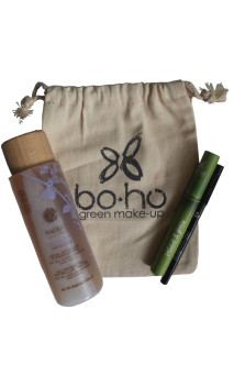 Máscara Volumen + Lápiz negro + Agua micelar - Bolsita algodón Boho - Regalo ecológico original