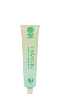 Crème solaire bio - SPF50 - Visage et Corps - Karité - Tube en métal - Odyskin - 75 ml.