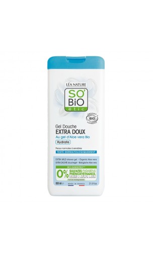 Gel de ducha ecológico Extra Suave Aloe vera Piel sensible (Sin Sulfatos) - So'Bio Étic - 650 ml.