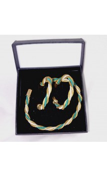 Caja de joyas Pendientes y Brazalete de oro vegetal –  HAWAI – Oro, blanco & esmeralda – Regalo Capim dourado – Sloweco