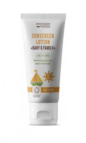 Loción solar BIO - SIN PERFUME - Bebés Adultos - SPF30 - Zinc Invisible - Wooden Spoon - 100 ml.