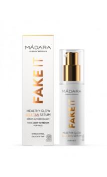 Sérum visage Autobronzant BIO - FAKE IT Healthy Glow - Acide hyaluronique Framboise Karité -MÁDARA - 30 ml.