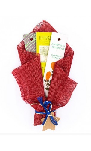 Bouquet ROJO Inciensos naturales - SÁNDALO VAINILLA LAVANDA Incensario - BioAroma Auroshikha - 1U