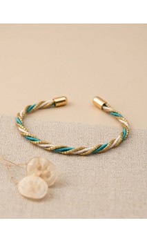 Brazalete de oro vegetal –  HAWAI – Dorado, blanco & esmeralda – Biojoya Capim dourado - 5,8x4,5cm – Sloweco