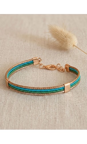 Pulsera semirrígida de oro vegetal – VINICUNCA - Verde y azul caribe – Biojoya Capim dourado – Sloweco