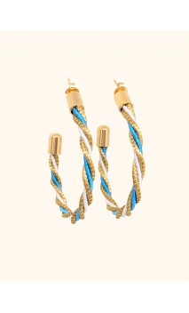 Boucles d'oreilles en or végétal - HAWAI - Doré, blanc et turquoise – Biobijou Capim dourado – 5x4 cm - Sloweco
