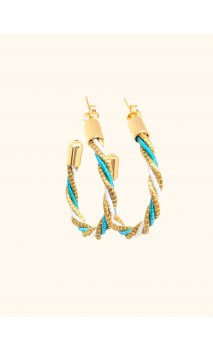 Pendientes oro vegetal - HAWAI - Dorado, blanco & esmeralda - Biojoya Capim dourado – 5x4 cm -  Sloweco