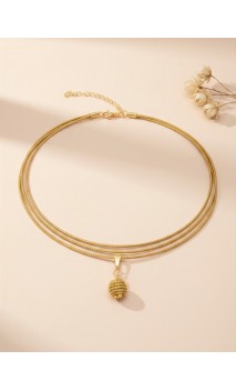 Collar triple oro vegetal – NEW YORK – Biojoya Capim dourado – Diámetro 13 cm  - Sloweco