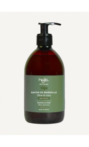 Savon de Marseille liquide bio  - Olive Coco - Sans parfum - Najel - 500 ml.