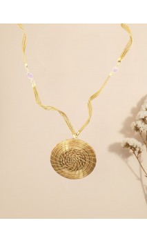 Collier or végétal – NAMIBIE – Quartz VIOLET- Biobijou Capim dourado – 27x16 cm - Sloweco