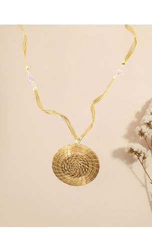 Collar oro vegetal –  NAMIBIA – Cuarzo MORADO - Biojoya Capim dourado – 27x16cm - Sloweco