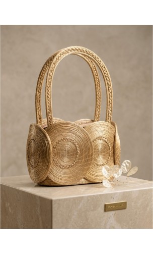 Bolso de mano artesanal - JALAPAO  TRENZADO - Capim dourado - Oro vegetal – Largo 24 x Alto 16 x Ancho 8 cm - Sloweco