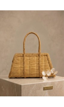 Bolso de mano artesanal - TRAPECIO DORADO - Capim dourado - Oro vegetal – Largo 29 x Alto 15 x Ancho 10 cm - Sloweco