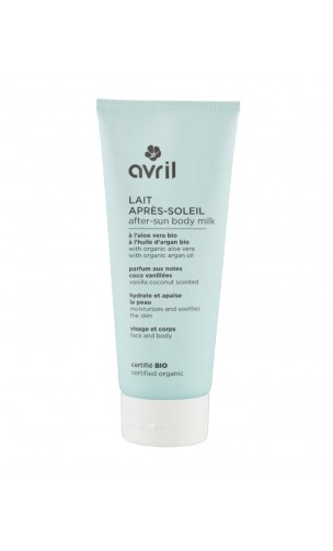 Leche aftersun ecológica con Aloe Vera y Algas del Mediterráneo - Cuerpo y cara - Avril - 200 ml.