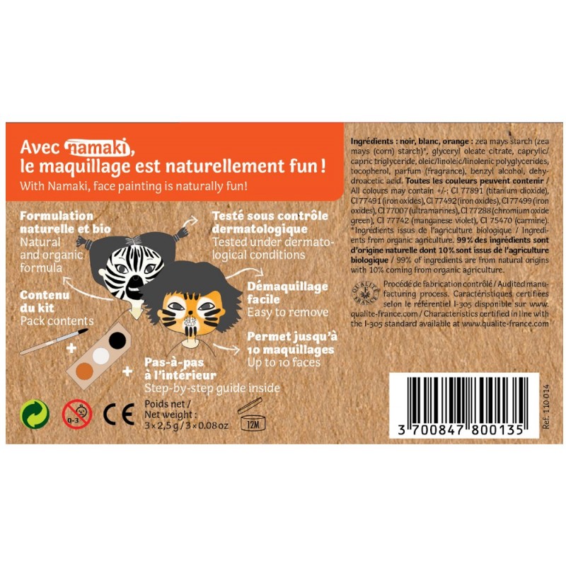 Kit de maquillaje ecológico para niños Cebra & Tigre - Namaki - BIOFERTA Kit de maquillaje ecológico para niños Cebra & Tigre - Namaki - BIOFERTA