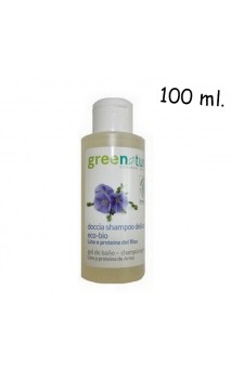 Gel de ducha y champú ecológico de lino y proteínas de arroz - Greenatural - 100 ml.