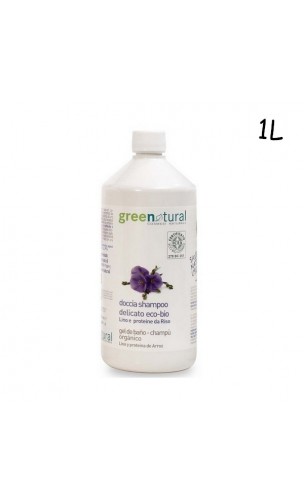 Gel de ducha y champú ecológico de lino y proteínas de arroz - Greenatural