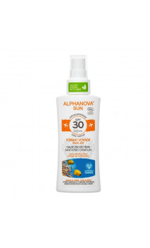 Protecteur solaire naturel SPRAY facteur 30 Hypoallergénique VOYAGE- Peau sensible/reactive - Alphanova Sun - 90 gr.