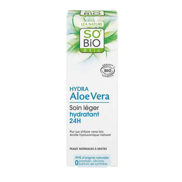 Crème visage bio Hydratante (24h ) Hydra Aloe vera - Peau normale à mixte - SO'BiO - 50 ml. - BIOferta